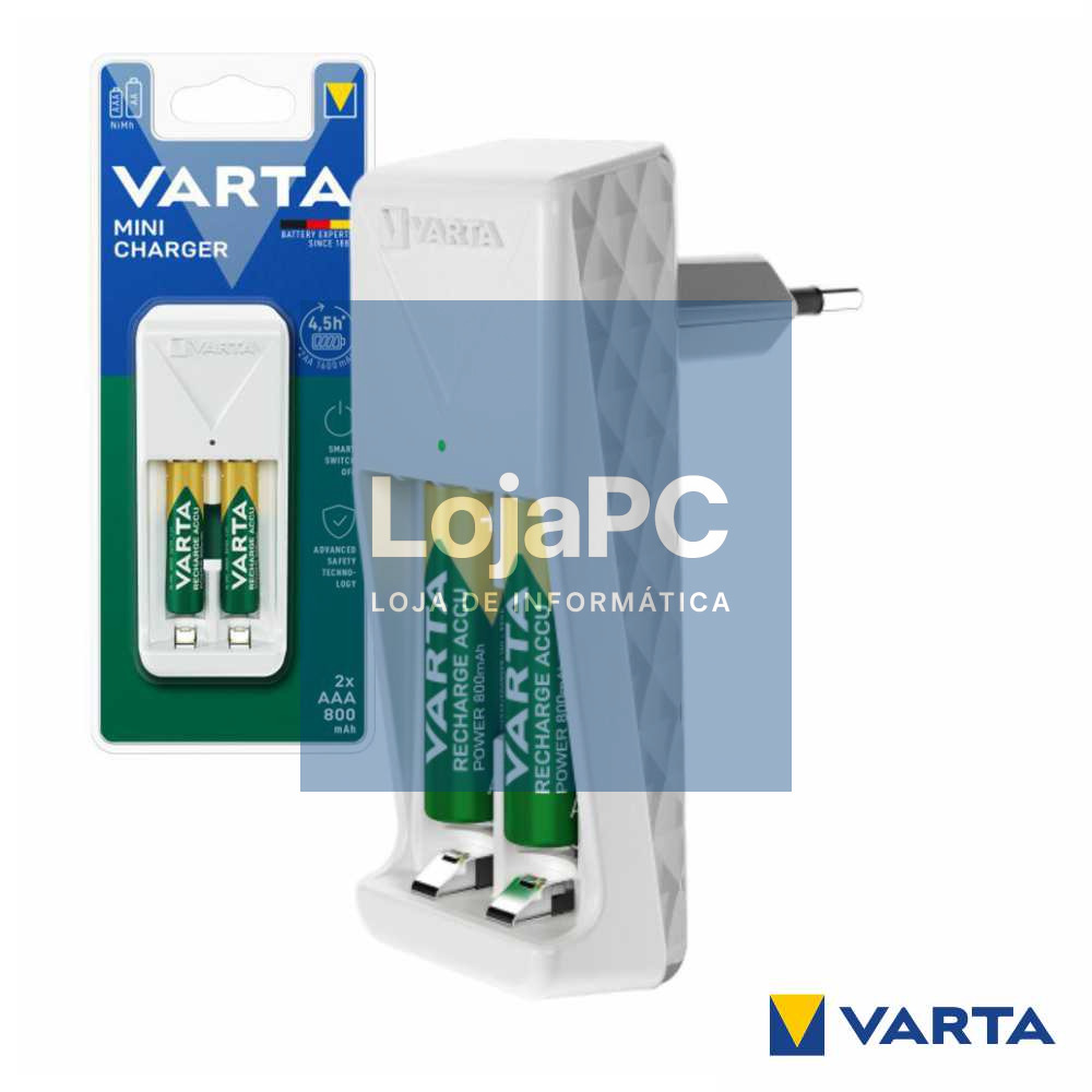 Carregador pilhas AA/AAA 57656 C/ 2x Pilhas AAA 800mAh VARTA