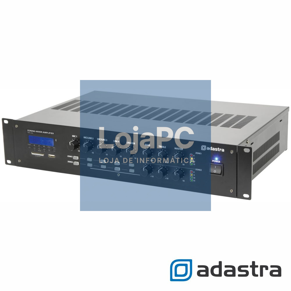 Amplificador 100V 2 Zonas 2x120W USB/SD/FM/BT ADASTRA