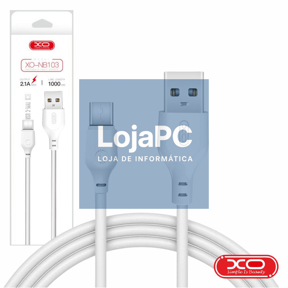 Cabo USB-A 2.0 Macho / USB-C 2.1A 2M Branco XO