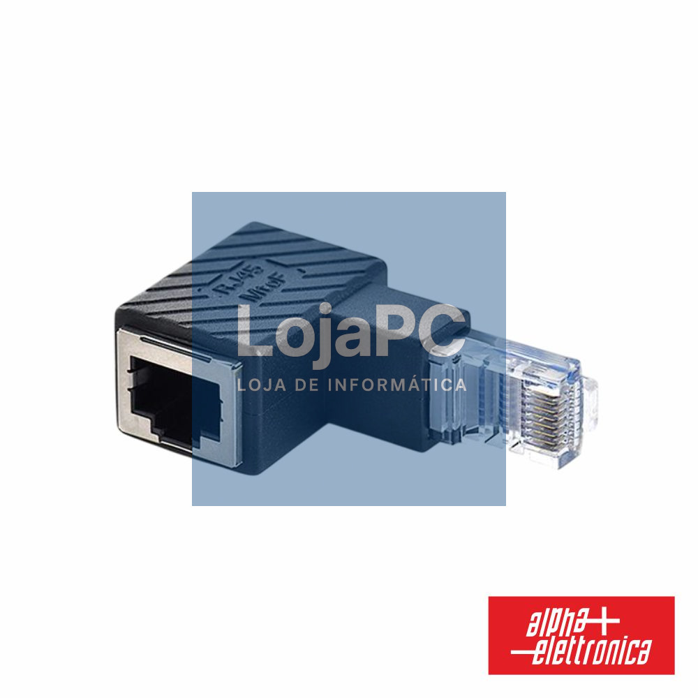 Ficha Adaptador RJ45 Macho P/ RJ45 Fêmea 90º ALPHA