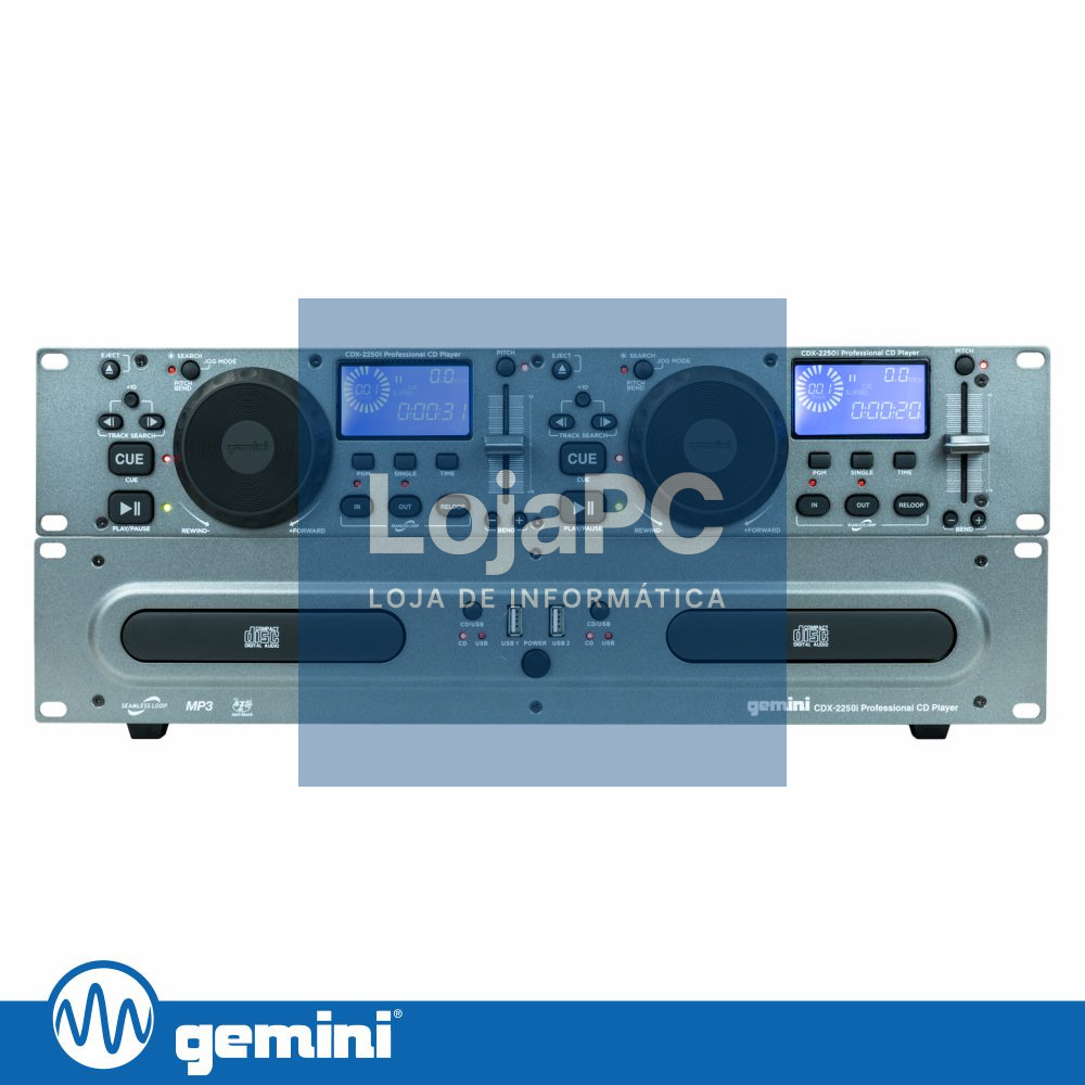 Controlador DJ 2 Canais P/ Rack 19" C/ Leitor CD/USB GEMINI