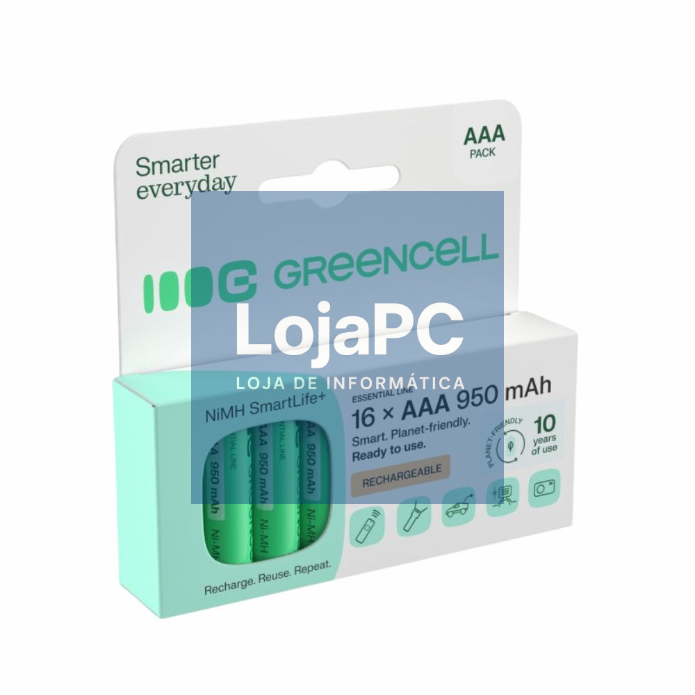 Pilha Recarregável AAA 1.2V 950mAh 16x Blister GREEN CELL