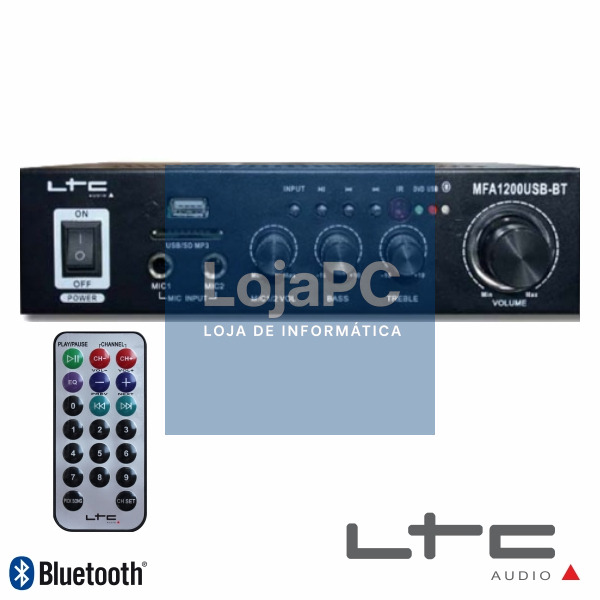 AMPLIFICADOR KARAOKE 2x50W 8-16 OHM 220V/12V USB/BT LTC