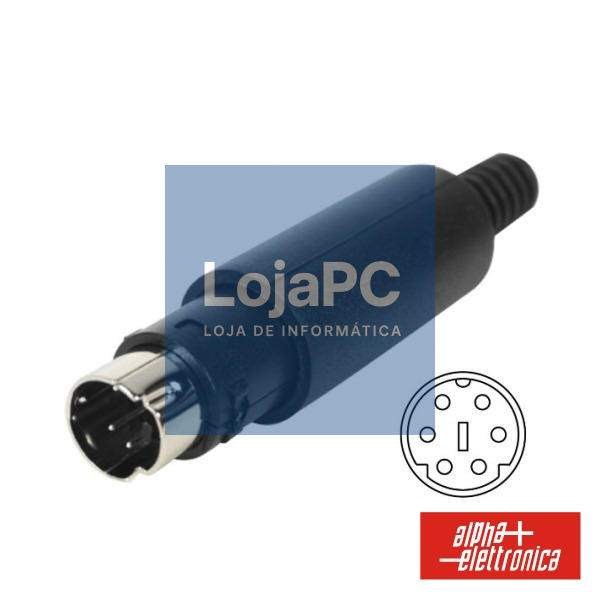FICHA MINI DIN 6P MACHO ISOLADA PVC P/ SOLDAR