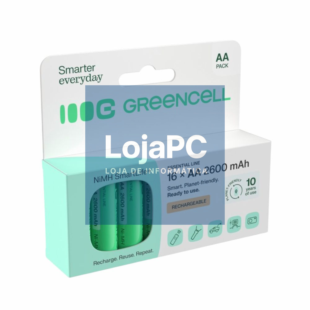 Pilha Recarregável AA 1.2V 2600mAh 16x Blister GREEN CELL