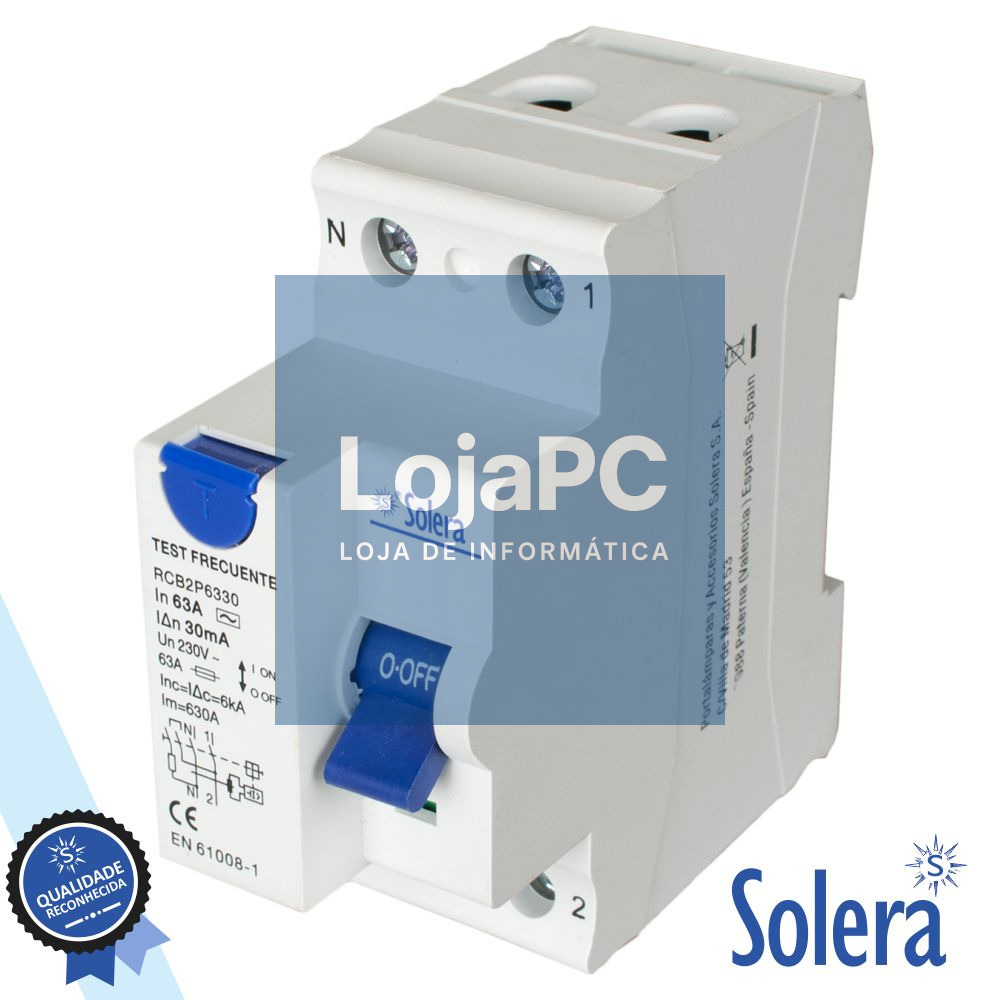 INTERRUPTOR DIFERENCIAL 2P 63A 6kA 240/415V SOLERA