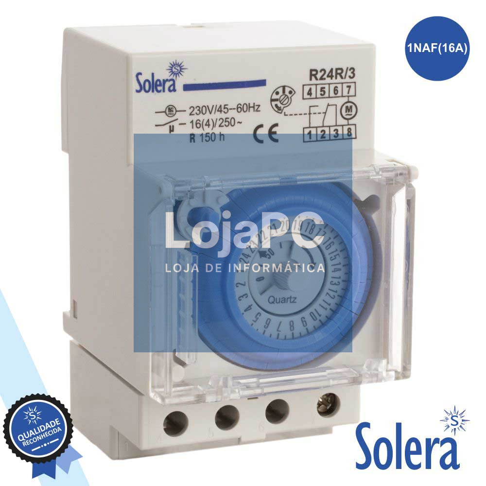 TEMPORIZADOR DIÁRIO ANALÓGICO 16A 230V P/ CALHA DIN SOLERA