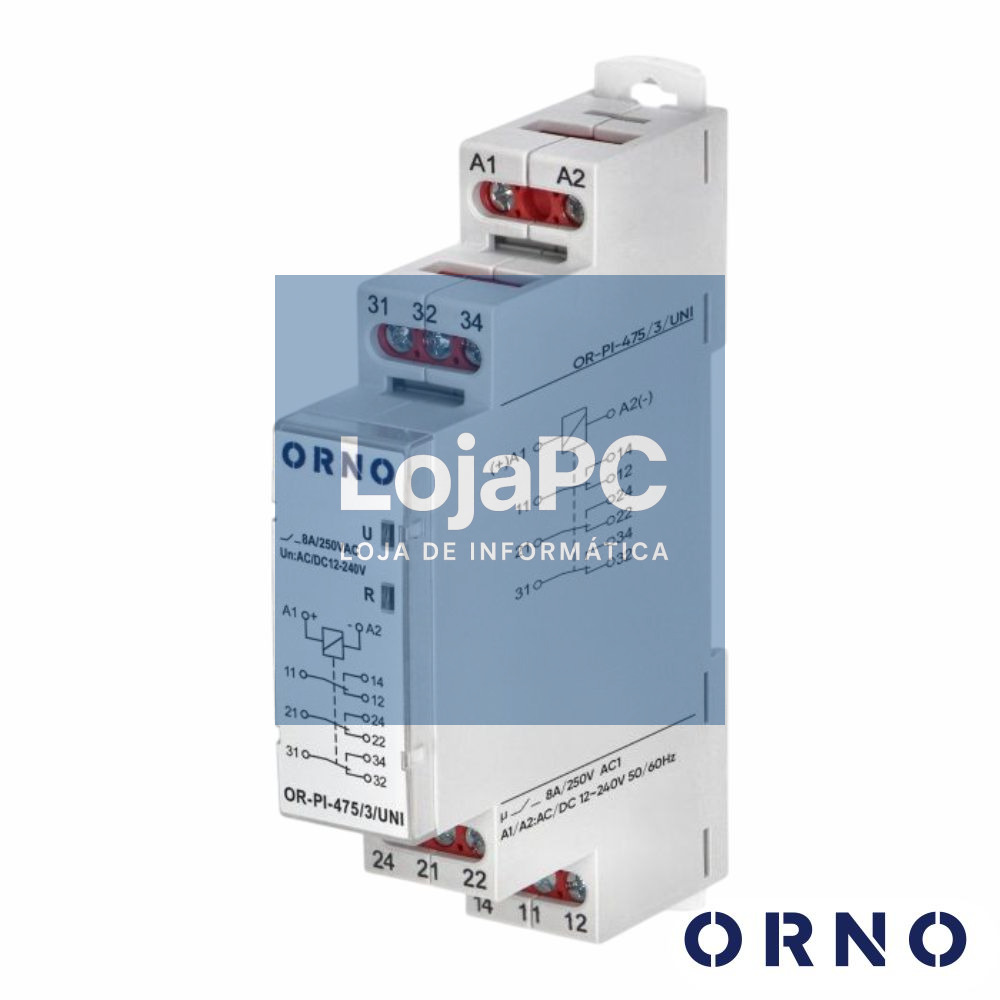 Contactor Energia Monofásico 230V 8A 3 Módulos DIN ORNO