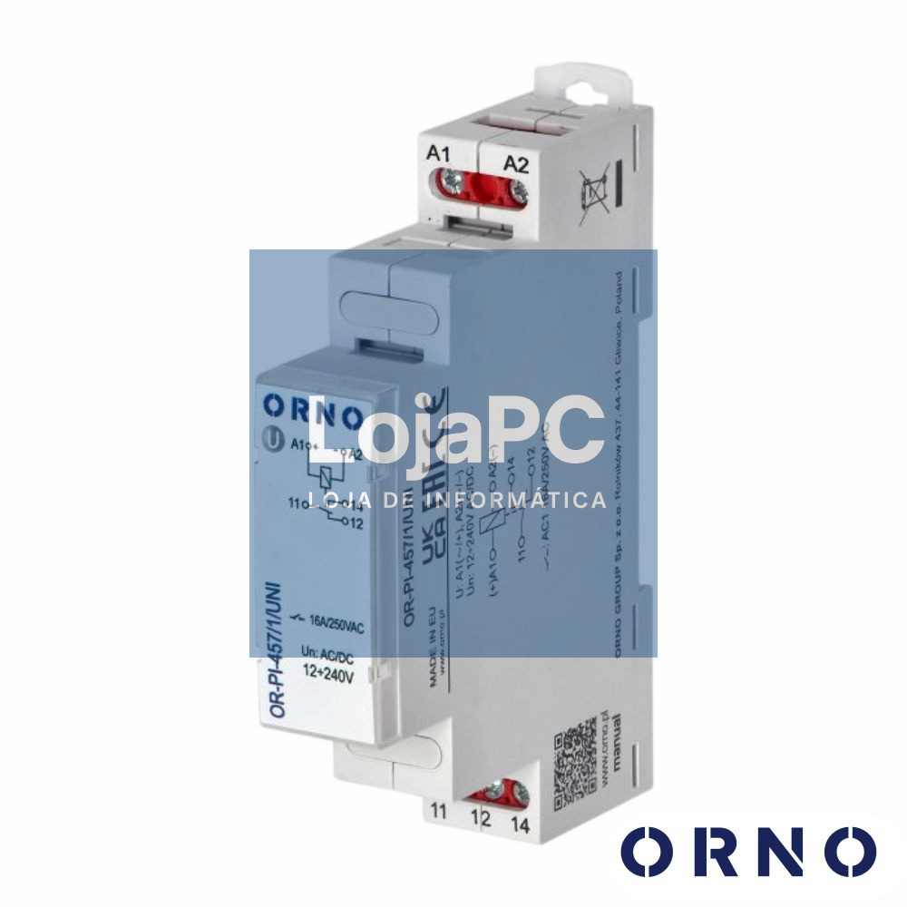 Relé Temporizador 1P 12-230Vac 16A P/ Calha DIN ORNO