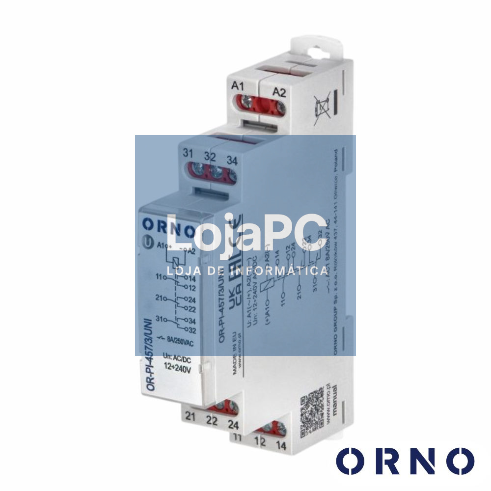 Contator Energia Monofásico 12-230V 8A DIN ORNO