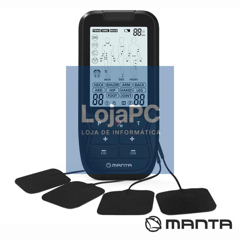 Electroestimulador Muscular Portátil c/ 4 Eléctrodos MANTA