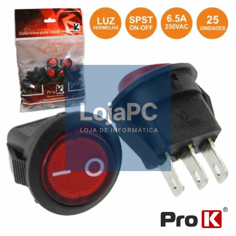 INTERRUPTOR BASCULANTE C/ LUZ 16A-250V SPST ON-OFF 25X PROK