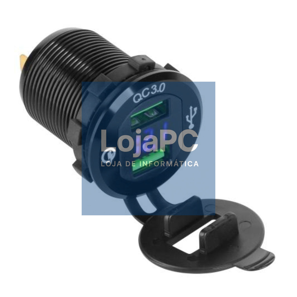 Tomada USB Dupla De Embutir C/ Voltímetro QuickCharge3.0
