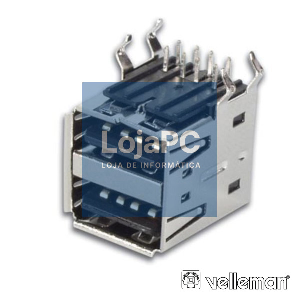 FICHA USB-A FÊMEA DUPLA 90° P/ PCB VELLEMAN