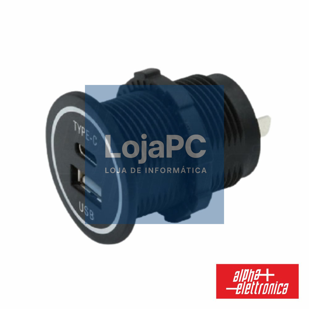 Tomada Dupla USB-A/USB-C De Embutir 12-28VDC P/ 5VDC ALPHA