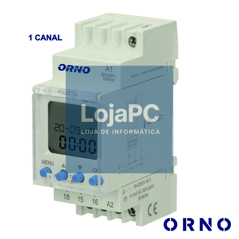 Temporizador Semanal Digital 16A 230V P/ Calha Din ORNO
