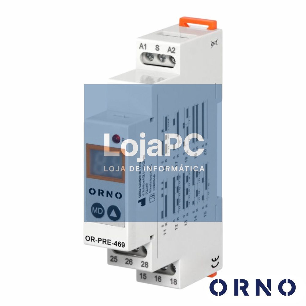 Relé Temporizador Digital C/20 Funções 12-240V DIN IP20 ORNO
