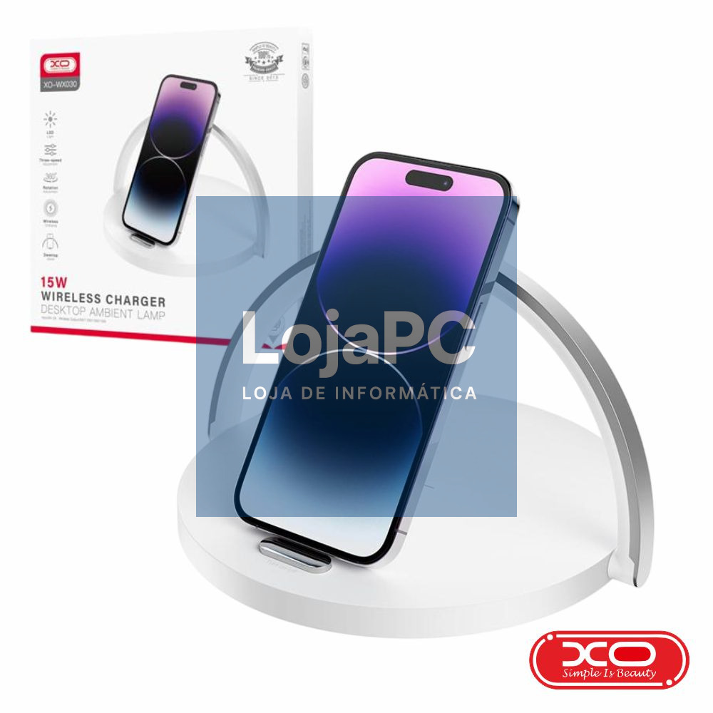 Carregador Por Indução 15W C/ Luz Presença e Suporte XO