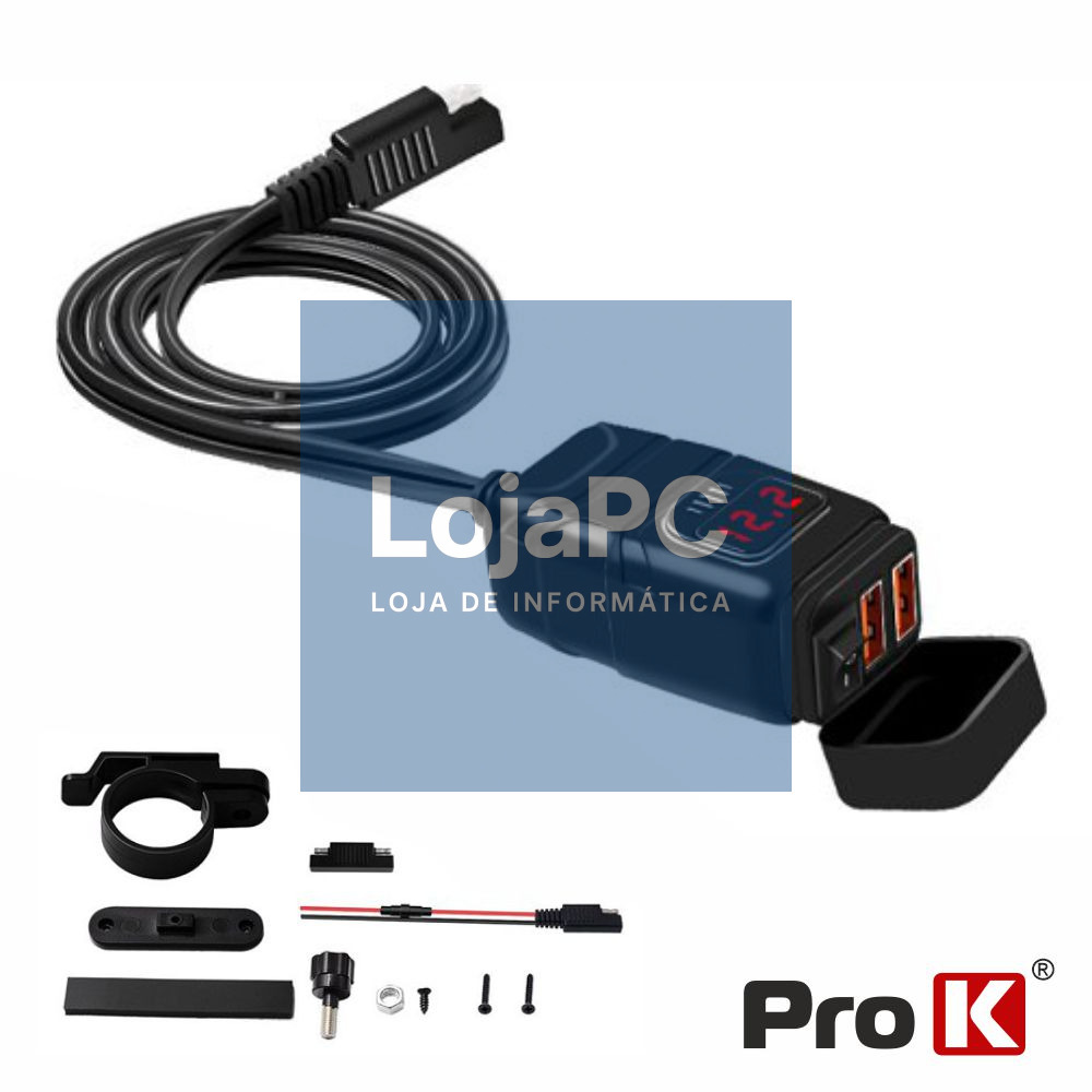 Tomada Dupla 2x USB-A 3.0 C/ Display P/ Mota PROK