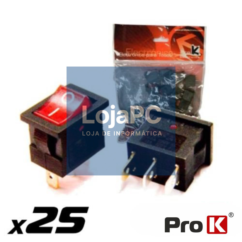 INTERRUPTOR BASCULANTE C/ LUZ 8.5A-250V SPST ON-OFF 25X PROK