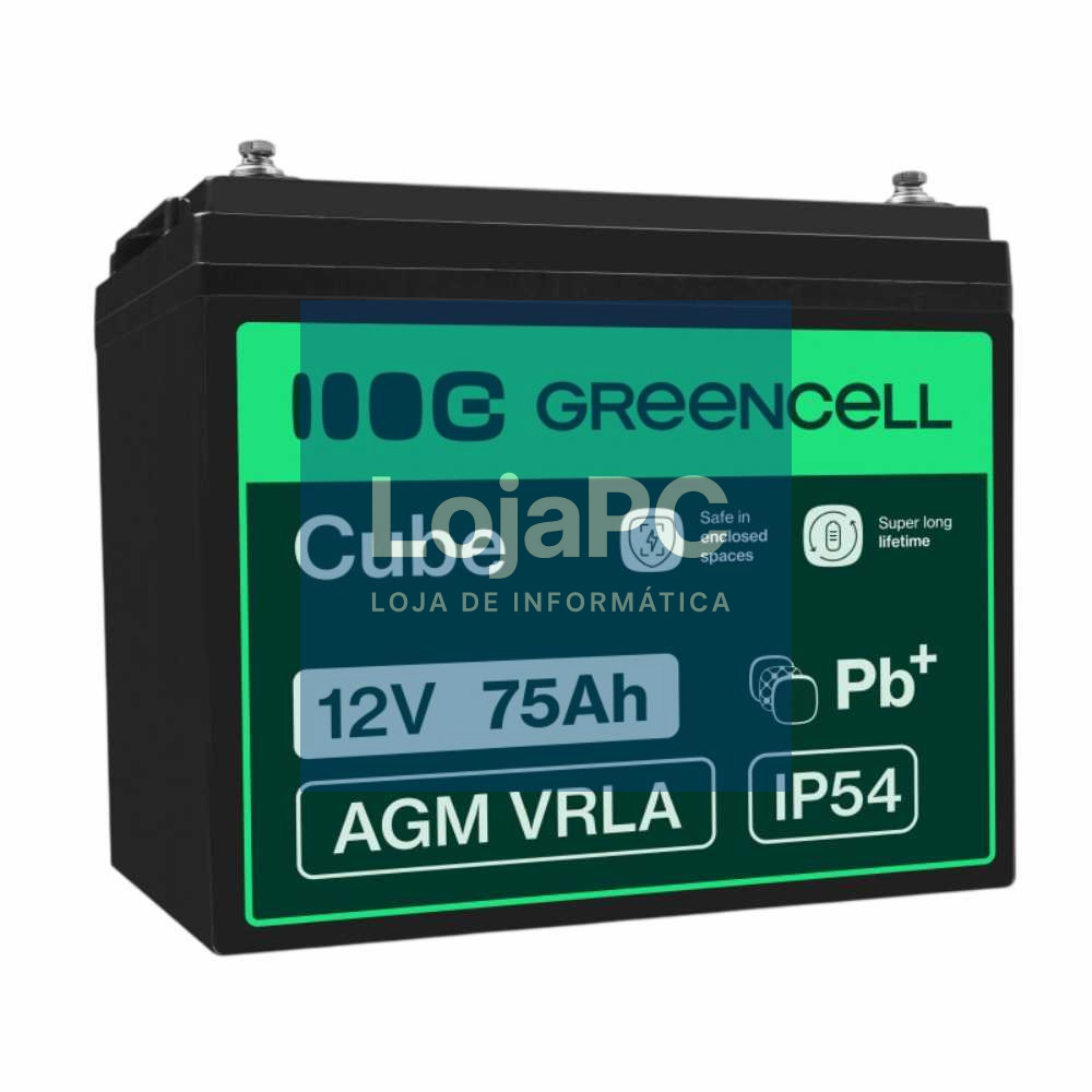 Bateria Chumbo Gel AGM 12V 75A GREEN CELL