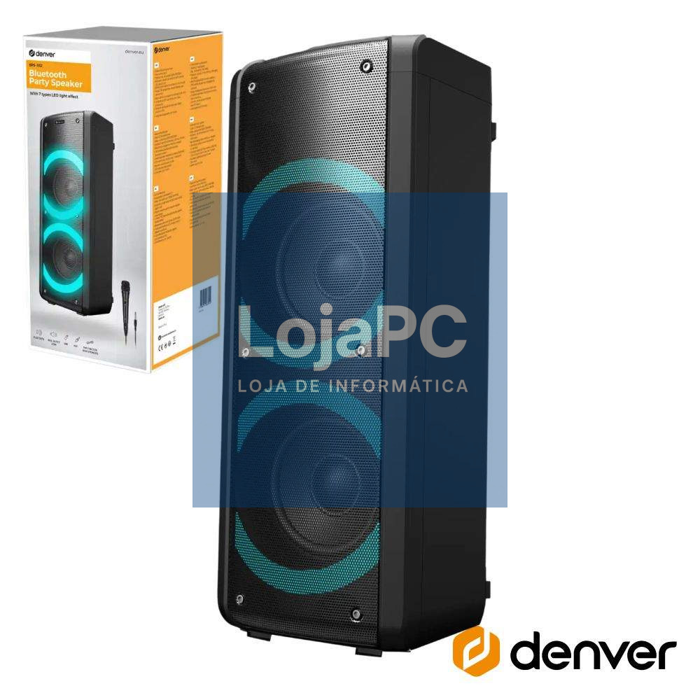 Coluna Amplificada 2x6.5" 300W USB/BT/SD/AUX TWS RGB DENVER