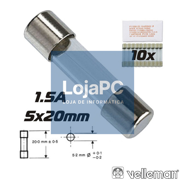FUSÍVEL 5X20 FUSÃO LENTA 1.5A (10X) VELLEMAN