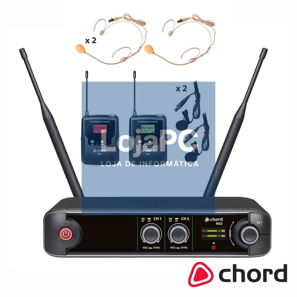 Central de Microfones UHF S/ Fios 2 Canais CHORD