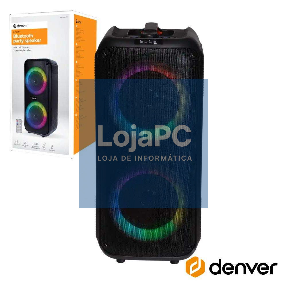 Coluna Amplificada 2x6.5" 200W USB/BT/SD/AUX TWS RGB DENVER