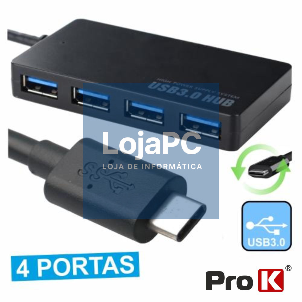 HUB USB-C 3.0 C/ 4 PORTAS USB PROK