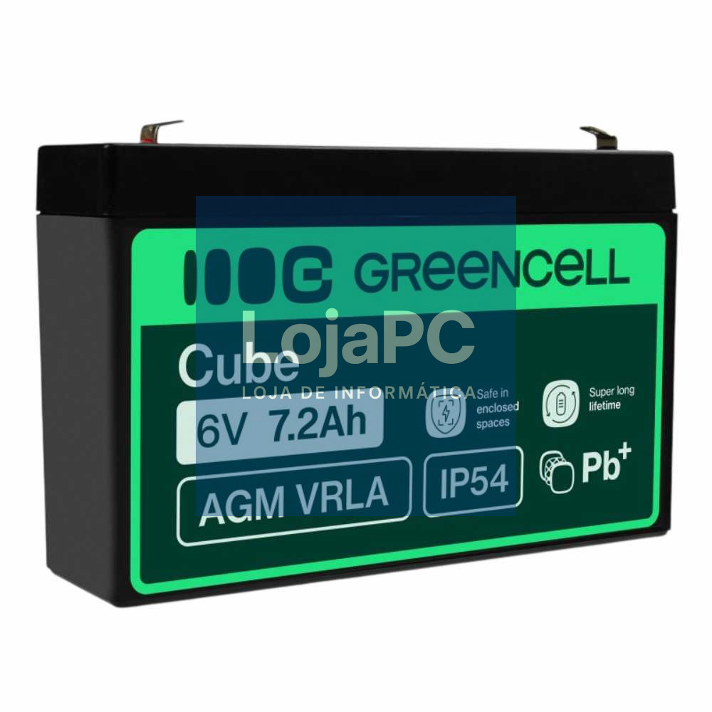 Bateria Chumbo Gel AGM 6V 7.2A GREEN CELL