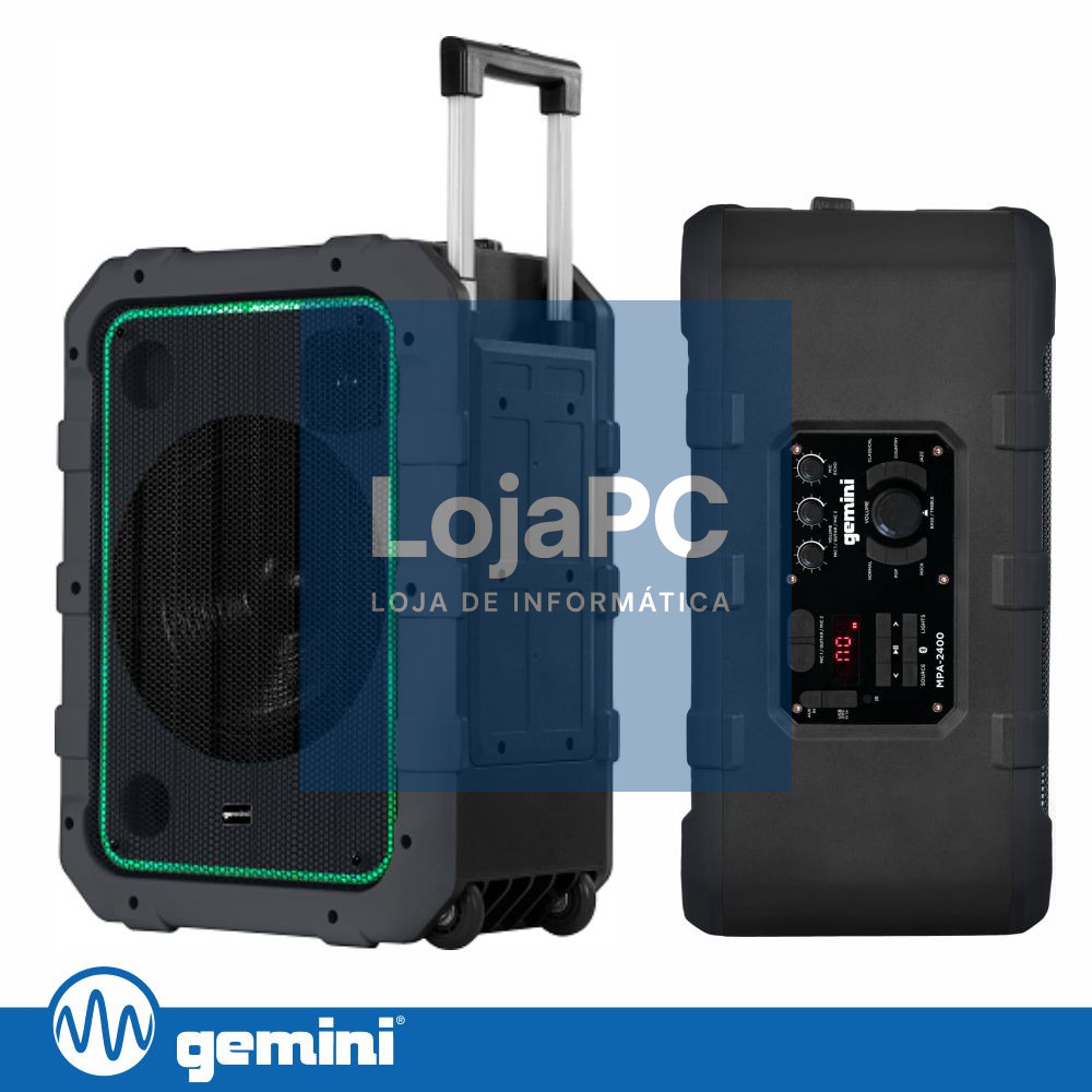 Coluna Bluetooth Portátil 10" 240W FM/USB/MIC IPX4 GEMINI