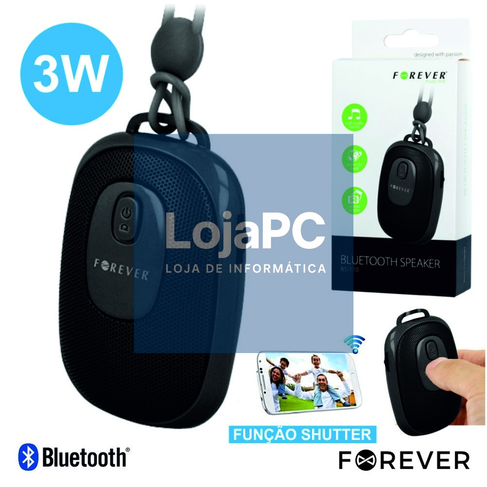 COLUNA BLUETOOTH PORTÁTIL 3W C/ OBTURADOR P/ CÂMARA