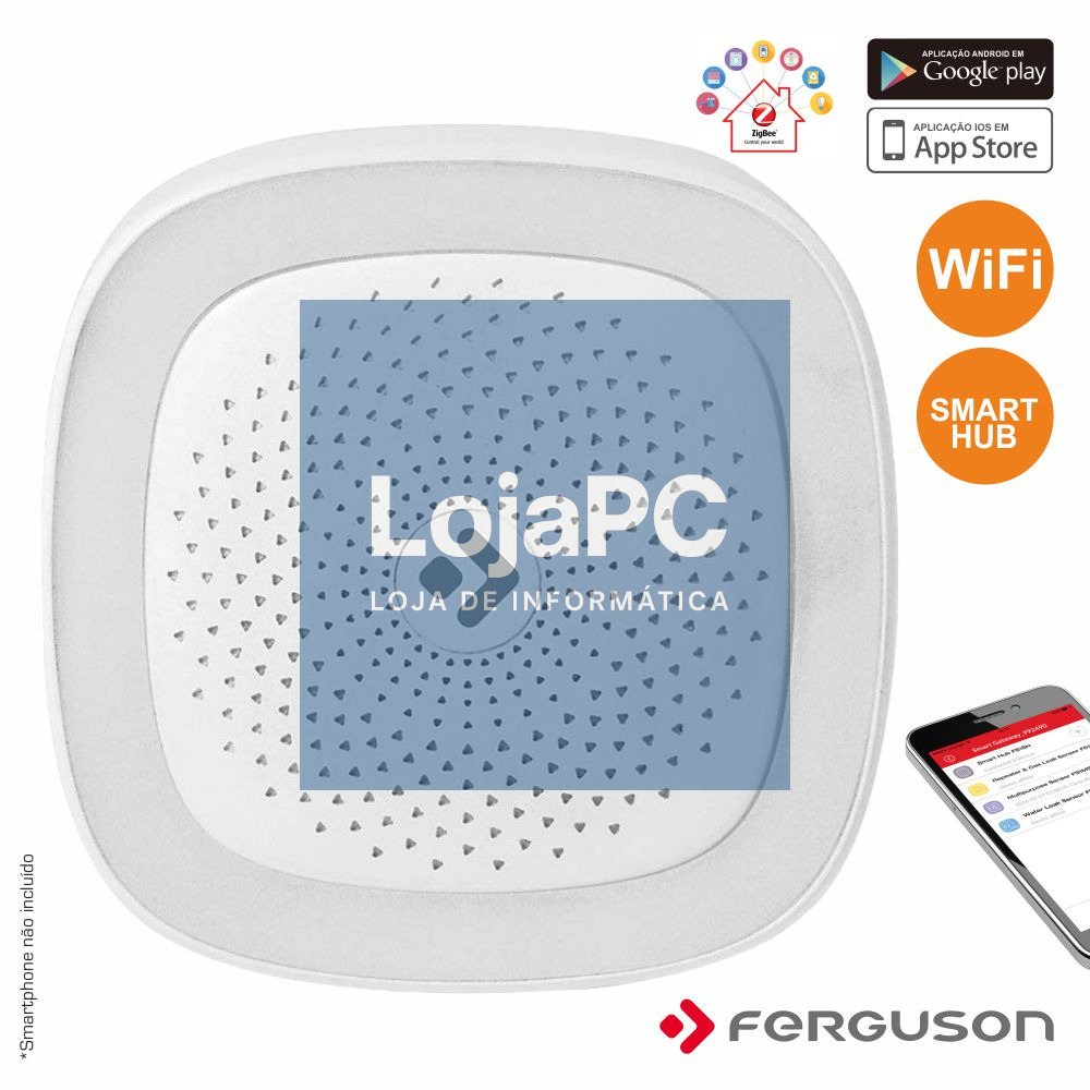 SMART HUB S/ FIOS C/ ALARME LUZ LED WIFI ZIGBEE FERGUSON