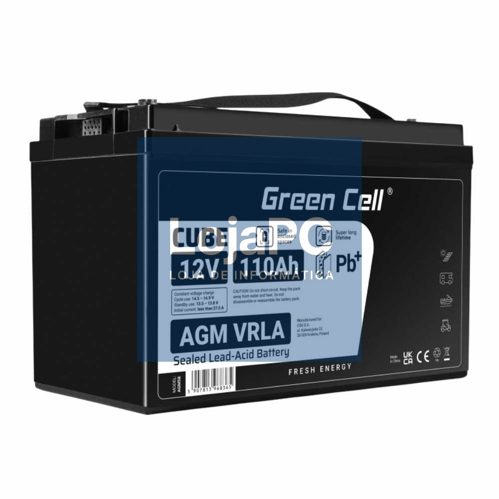 Bateria Chumbo Gel AGM 12V 110A GREEN CELL