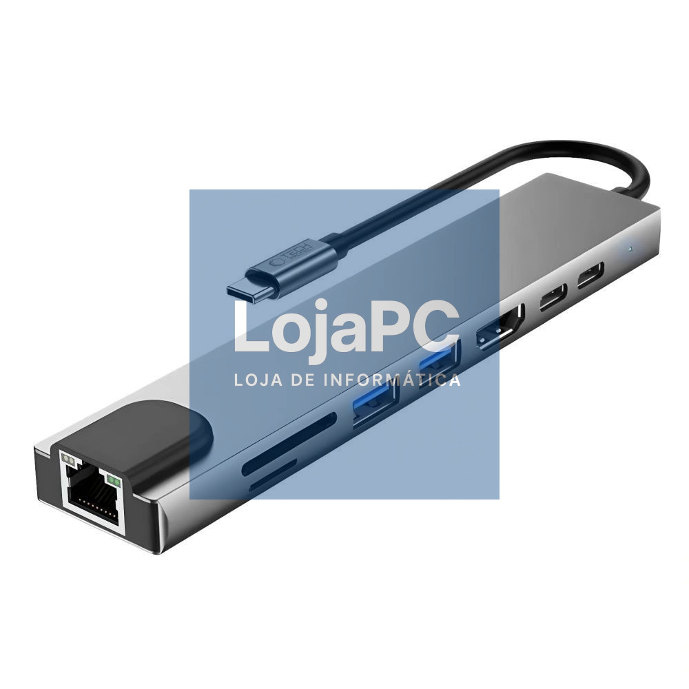 Hub USB-C 8 em 1 P/ HDMI/RJ45/SD/TF/PD100W