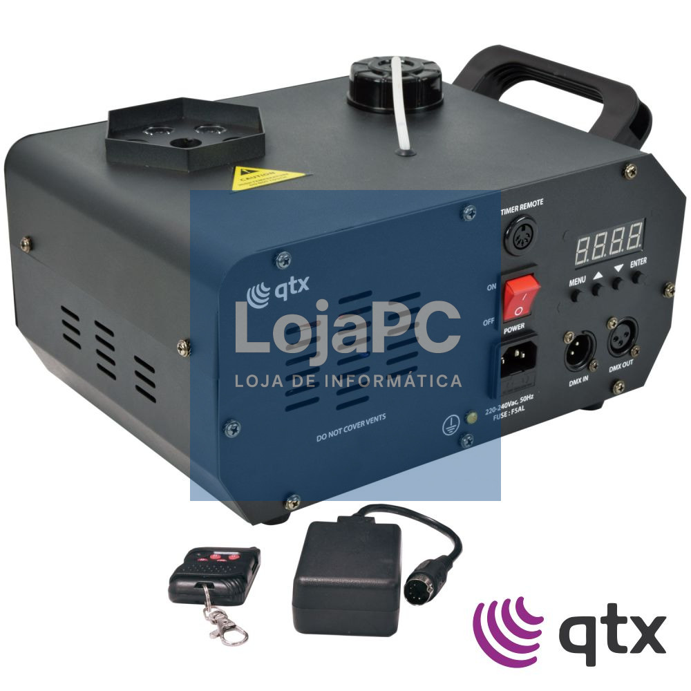 Máquina De Fumos 1000W Vertical 6 LEDS RGB Comando DMX QTX