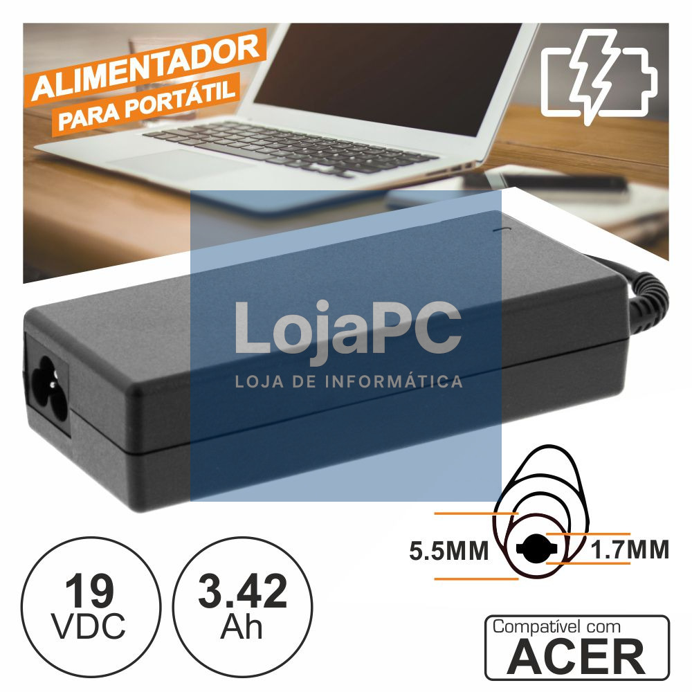 Alimentador P/ Acer 19V 3.42A 65W 5.5x1.7mm
