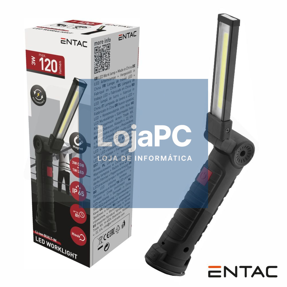 Lanterna de Trabalho 1W LED+3W COB 120lm IP65 ENTAC