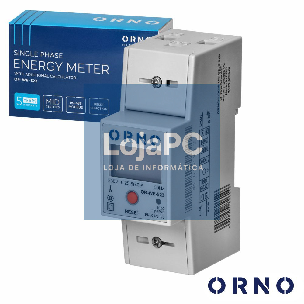 Contador De Energia 230V/80A 2 Módulos P/ Calha Din ORNO