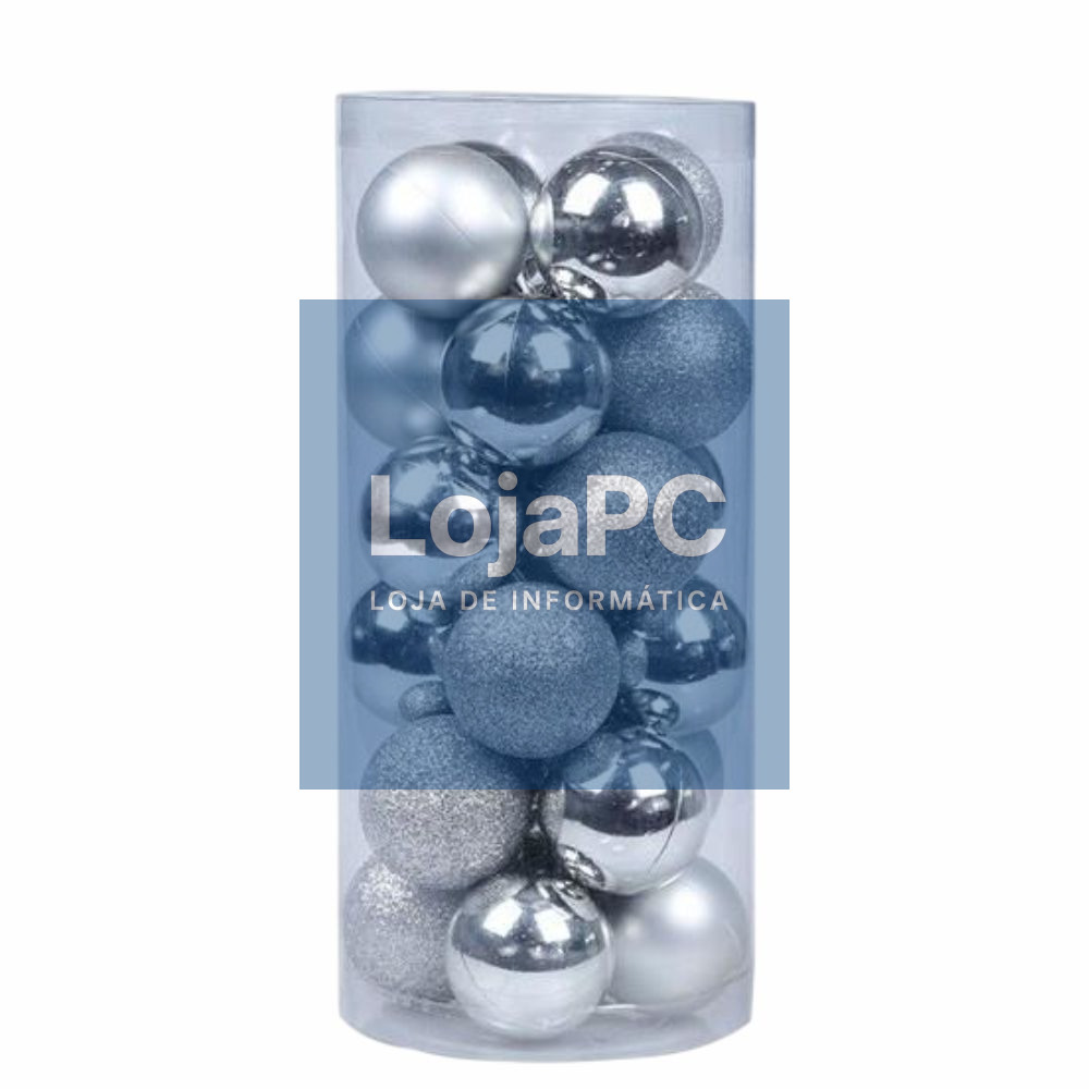 Conjunto 24 Bolas De Natal Prateado Caixa Cilindrica