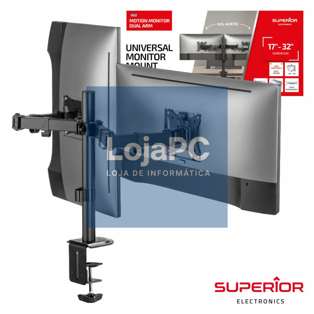 Suporte P/ 2 Monitores PC 17/32" 2x9kg VESA 100/100