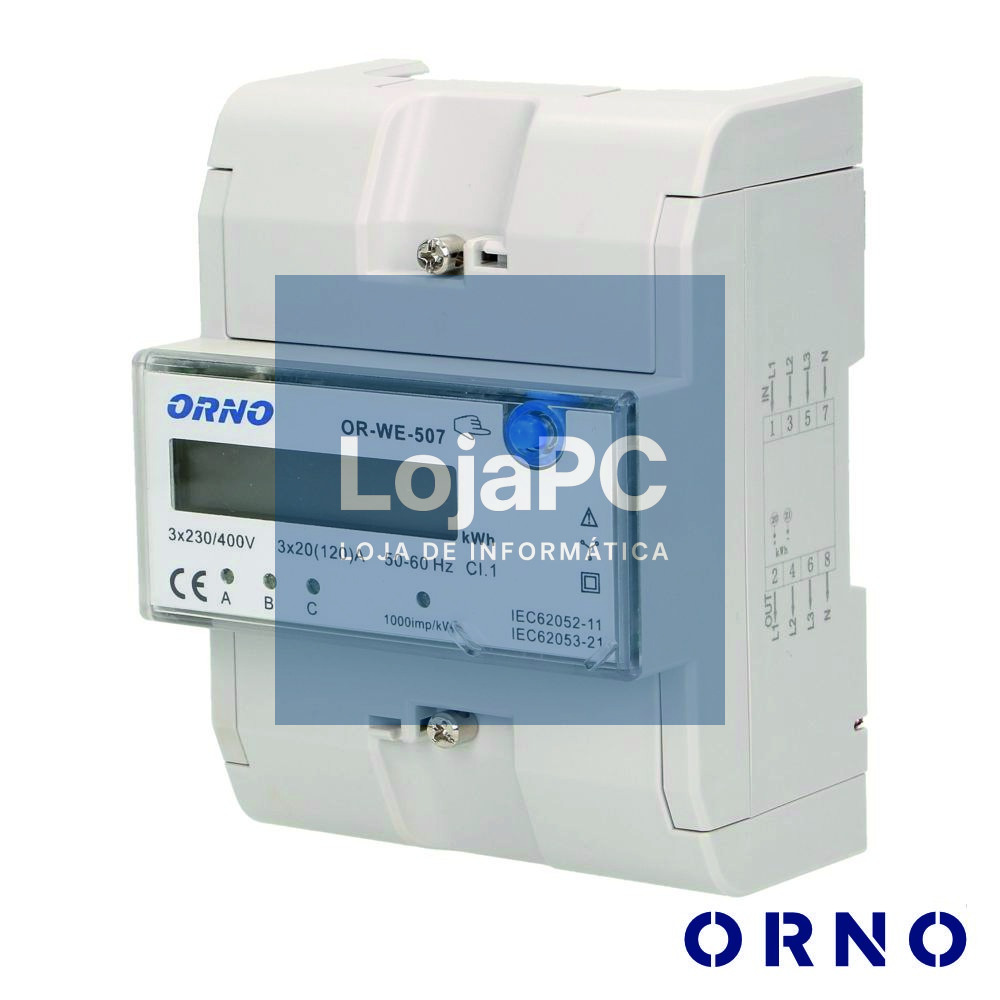 Contador de Energia 230V/120A 3 Módulos P/ Calha Din ORNO