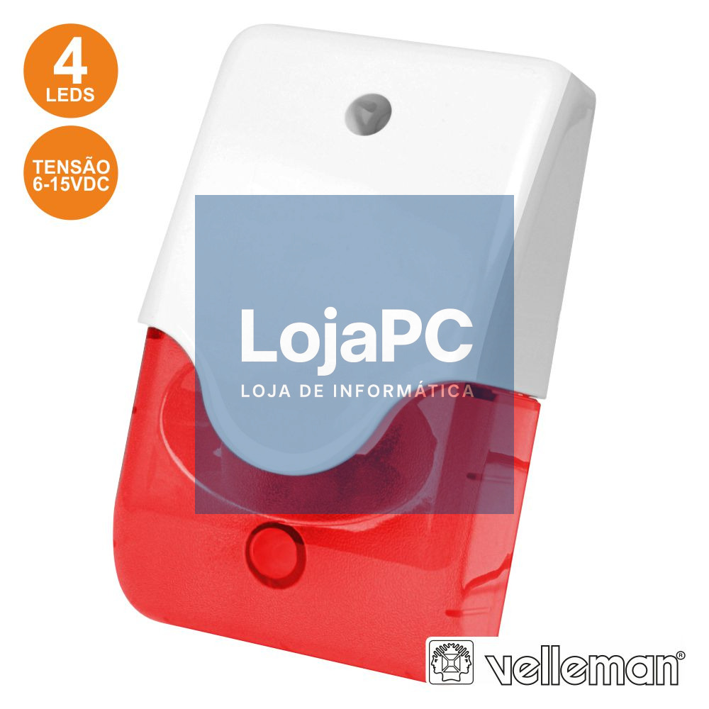 SIRENE E ESTROBOSCÓPIO VERMELHO EM CAIXA C/ LED VELLEMAN