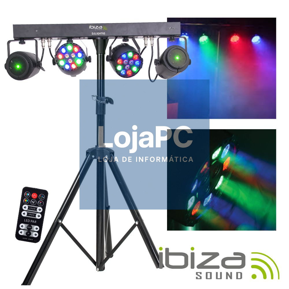 SUPORTE C/ 2 PROJETORES PAR 12 LEDS RGBW + 2 LASER DMX IBIZA