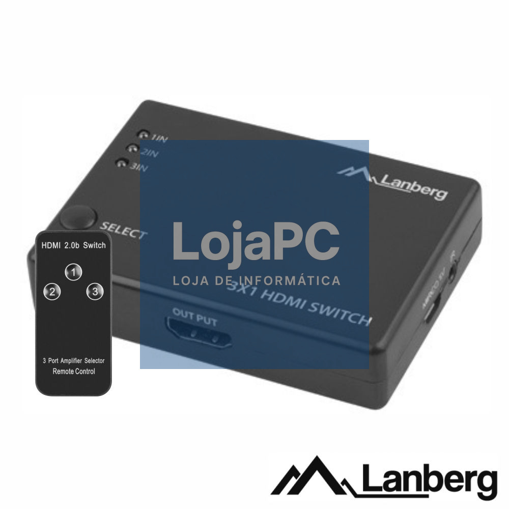 Distribuidor HDMI Amplificado 3 Entradas 1 Saída IR LANBERG