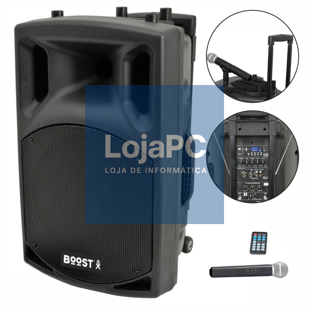Coluna Amplificada 15" 800W USB/BT/SD/Bat Vhf Preta BOOST