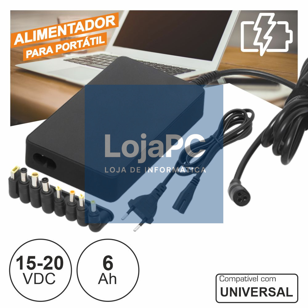 Alimentador Universal P/ Portátil 15-20V 90W 8 Fichas