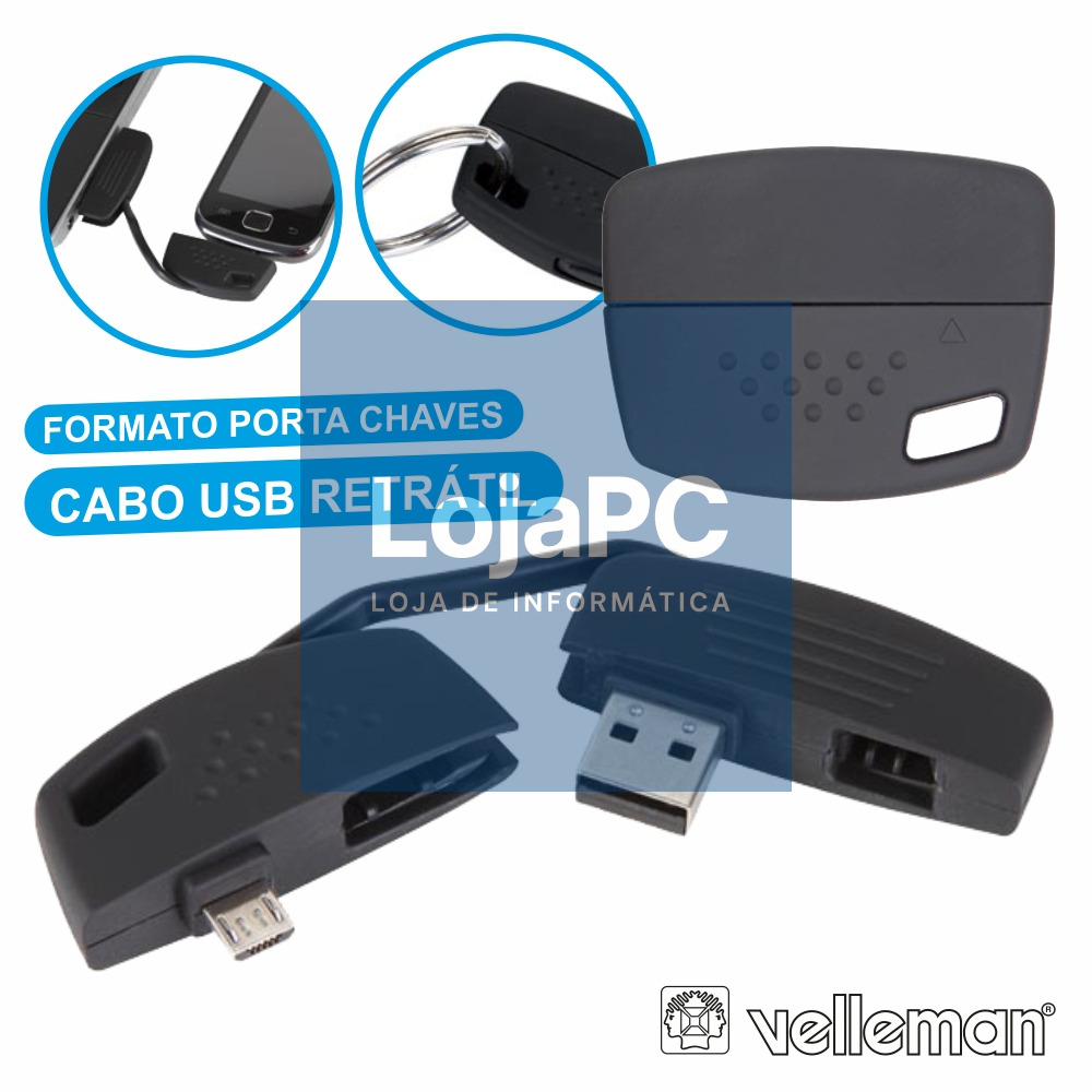 CABO USB-A 2.0 MACHO / MICRO USB-B PORTA CHAVES VELLEMAN