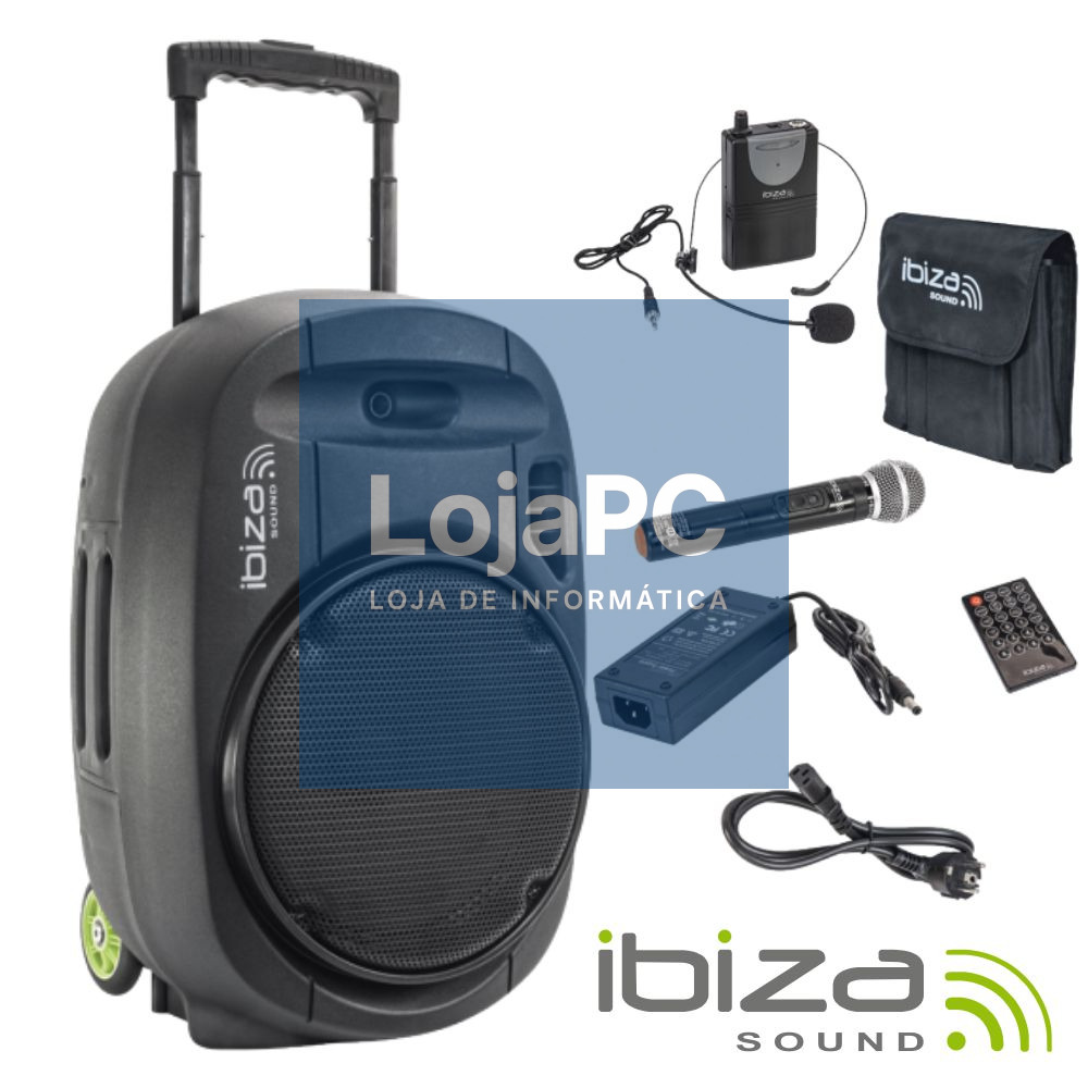Coluna Amplificada 15" 800W USB/BT/SD/Bat Vhf Preta IBIZA